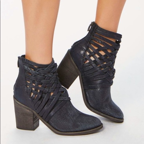 Free People Shoes - FREE PEOPLE Carrera Distressed Woven Leather Ankle Zip Bootie